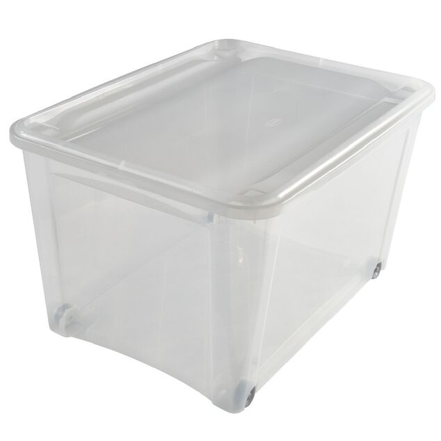 Box de rangement &agrave; roulettes transparent 140L