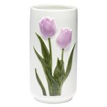 Vase en c&eacute;ramique blanc relief tulipe 3D &Oslash;10xH20cm