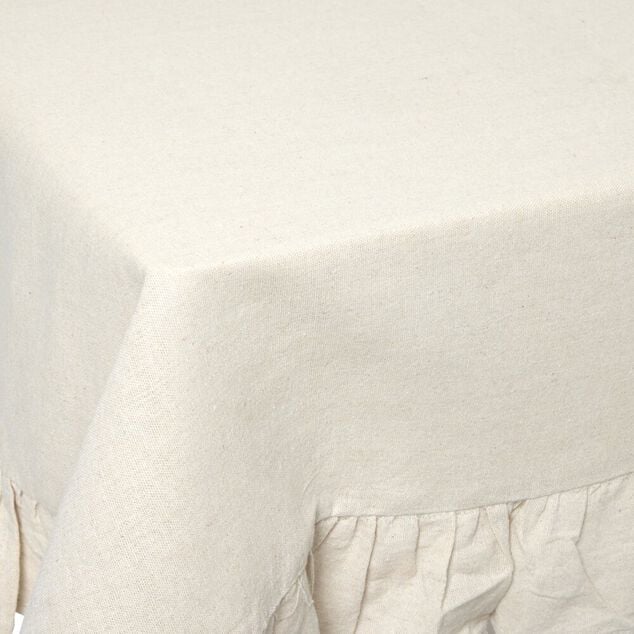 Nappe rectangulaire &agrave; volants coton gaufr&eacute; beige 140x250cm