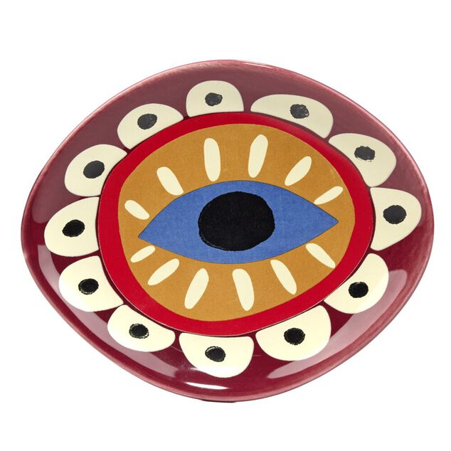Vide-poche forme oeil porte-bonheur en c&eacute;ramique 12x15cm (2 mod&egrave;les bordeaux ou rose)