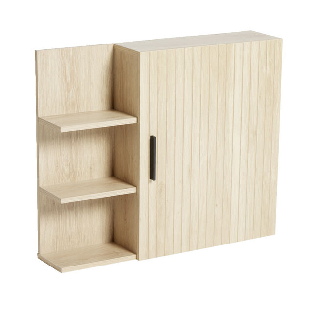 Meuble mural salle de bain en bois avec 1 porte et 3 tablettes 60x14xH50cm