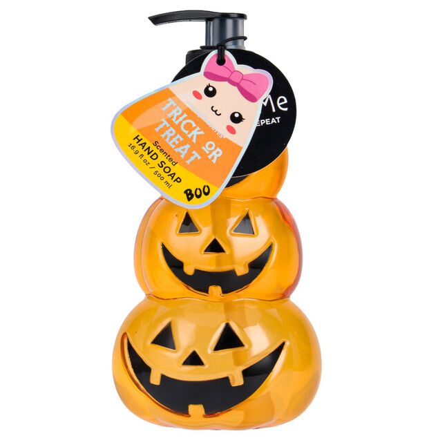 Savon liquide mains Halloween 500ml citrouille pompe plastique orange H17,5cm
