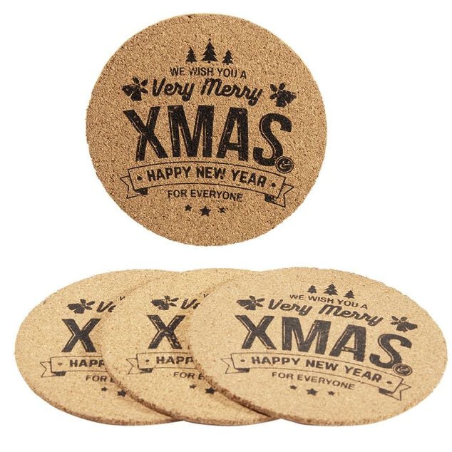 Dessous de verre li&egrave;ge design No&euml;l inscription Merry Christmas x4
