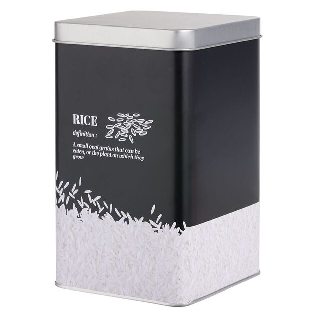 Bo&icirc;te &agrave; riz en m&eacute;tal noir et gris design rice - 10,7x10,7xH.17,5cm