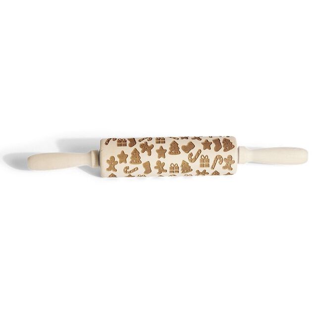 Rouleau &agrave; p&acirc;tisserie en bois grav&eacute; d&eacute;cor No&euml;l &Oslash;5x35cm