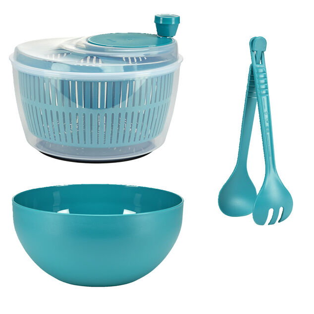 Essoreuse à salade avec couverts et saladier plastique vert