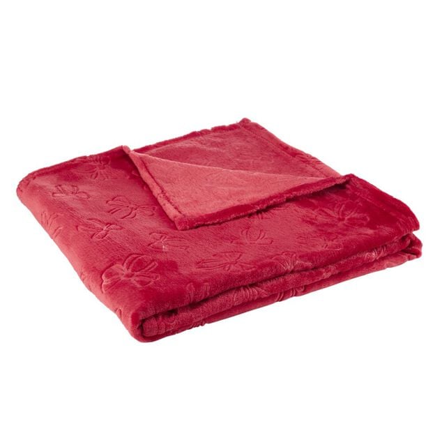 Plaid de No&euml;l imprim&eacute; relief polyester L160X130 cm (2 mod&egrave;les rouge ou vert)