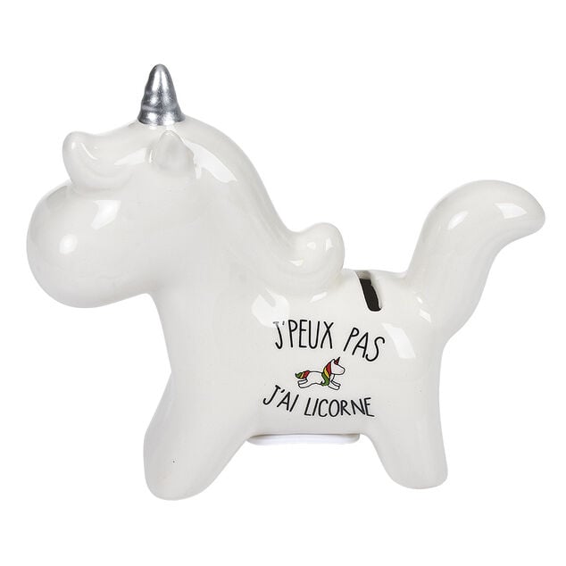 Tirelire licorne c&eacute;ramique blanche