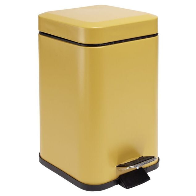 Poubelle salle de bain carr&eacute; &agrave; p&eacute;dale m&eacute;tal jaune 16x16xH25,5cm 3L