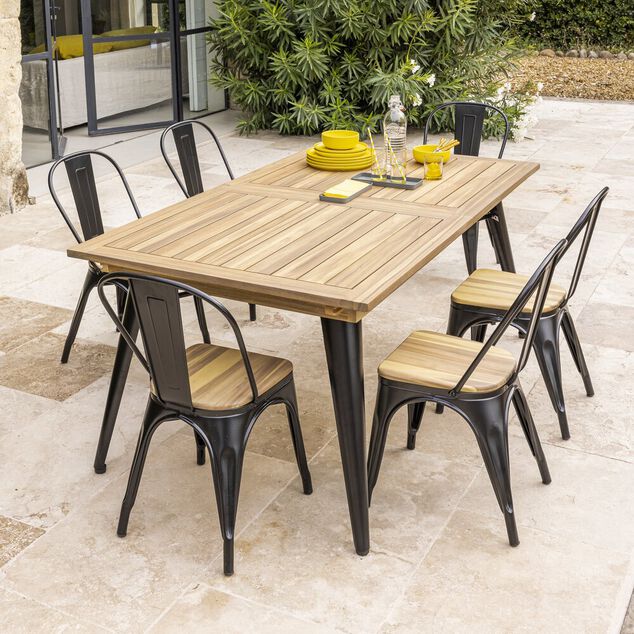 Table extensible Fabrik 6/8 personnes acacia naturel et m&eacute;tal noir 180/240x100xH75cm