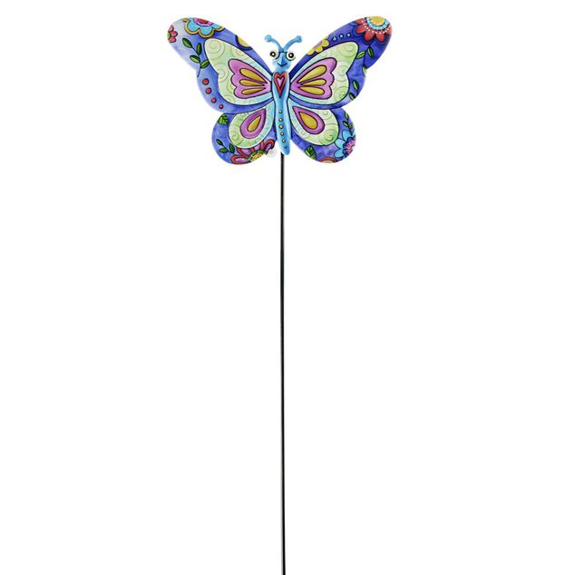 D&eacute;coration de jardin &agrave; planter pique en m&eacute;tal forme papillon H60cm