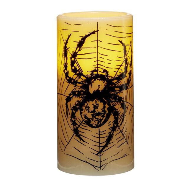 Bougie Halloween LED araign&eacute;e cire blanc &Oslash;7,5xH15cm
