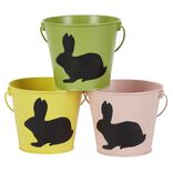 Seau en métal coloré avec une ombre de lapin