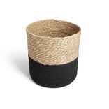 Pani&egrave;re tress&eacute;e bi-mati&egrave;re coton et jacynthe noir et naturel &Oslash;24xH24cm