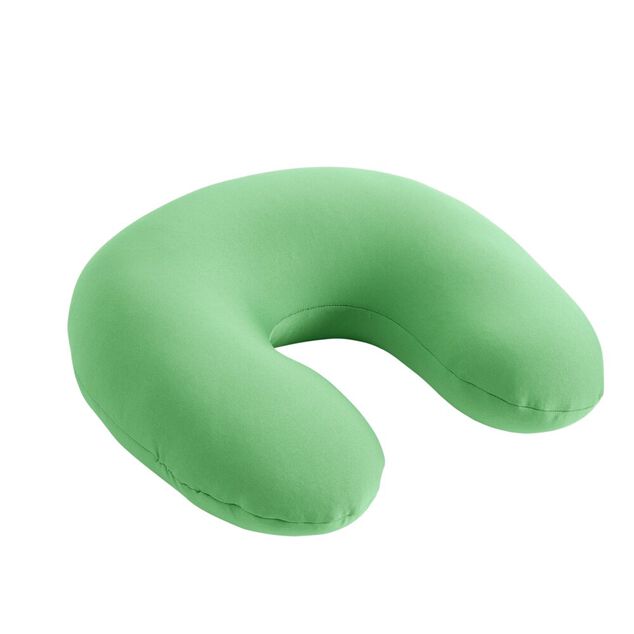 Coussin de voyage microbilles support nuque ergonomique vert 28x28cm