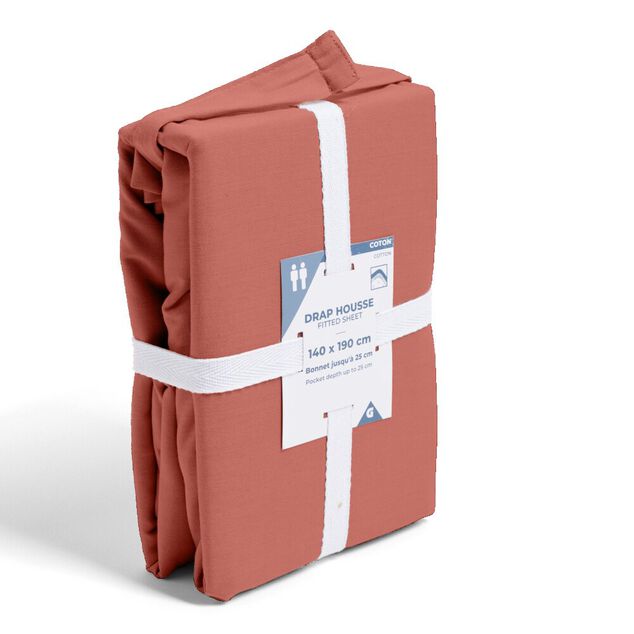Drap housse 140x190cm 100% coton rouge brique