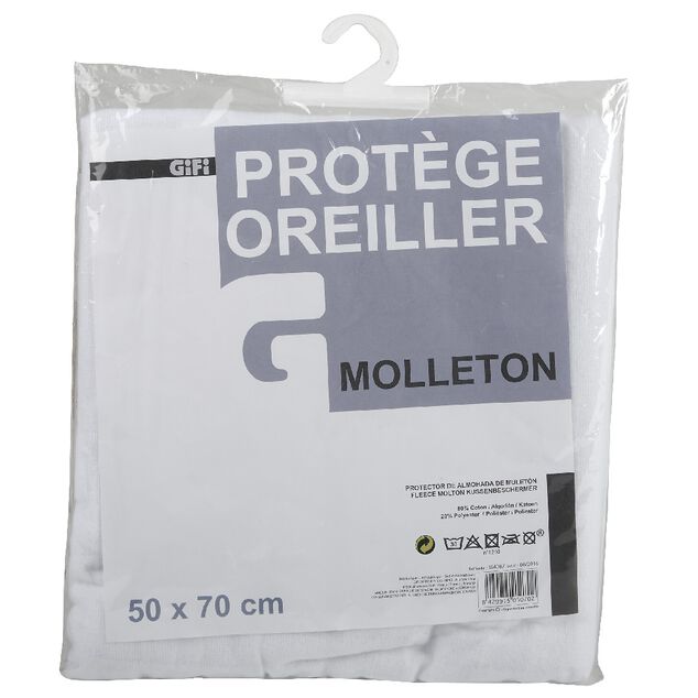 Prot&egrave;ge oreiller anti acariens molleton rectangulaire blanc