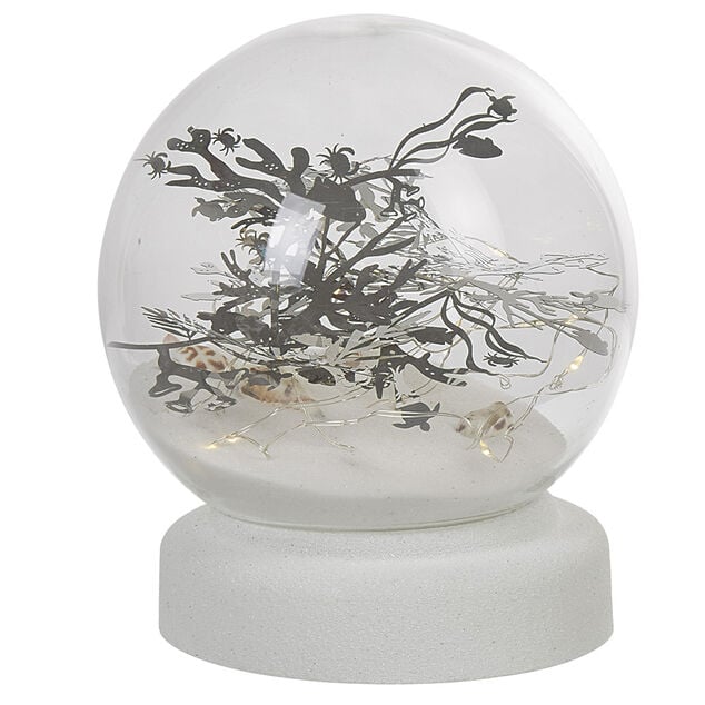 Boule &agrave; neige sable design mer avec coquillage LED blanc