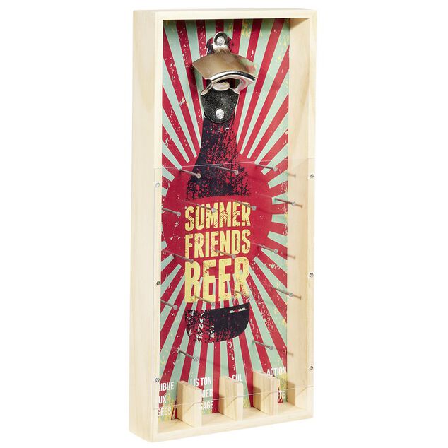 Jeu &agrave; boire d&eacute;capsuleur en bois Summer Friends Beer H40cm