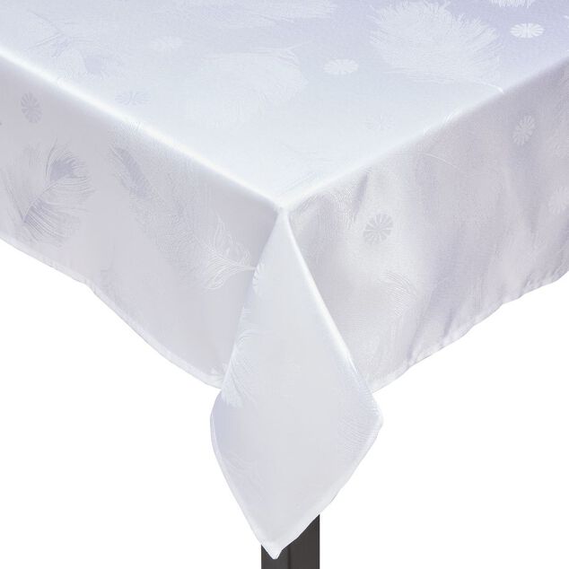 Nappe en tissu blanc motif plumes