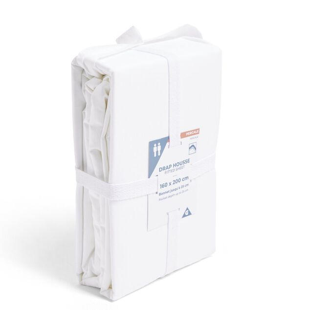 Drap housse 160x200cm 100% coton percale blanc