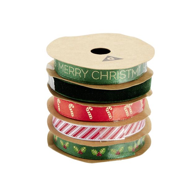 Ruban No&euml;l x5 en tissu th&egrave;me traditionnel fantasia 2m