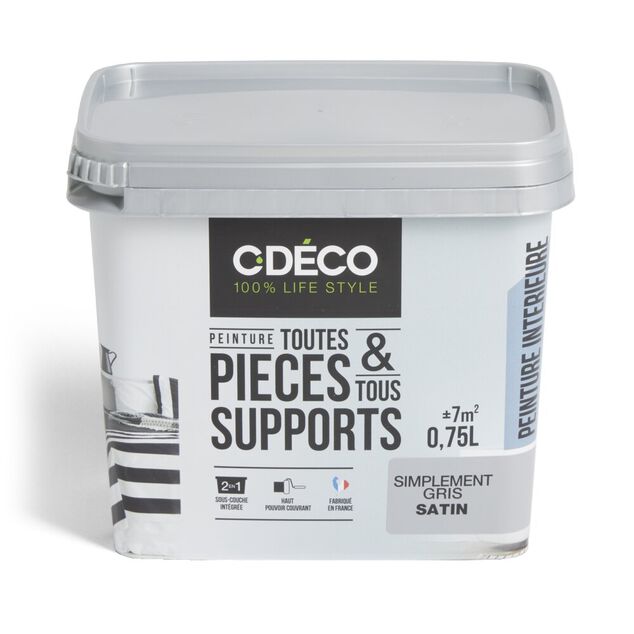 Peinture int&eacute;rieure C'D&Eacute;CO tous supports 750ml blanc satin&eacute;