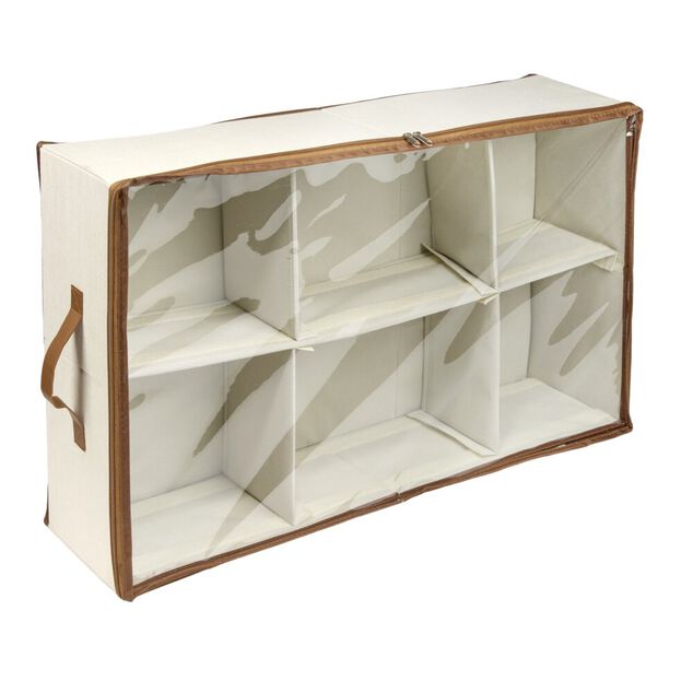 Pani&egrave;re rangement dessous de lit 63L &agrave; roulettes beige et marron 70x43xH21,5cm