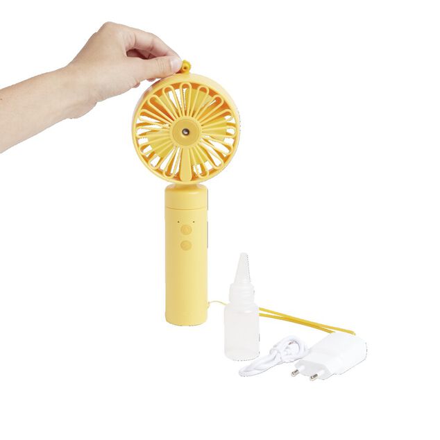 Ventilateur à main brumisateur USB 3 vitesses jaune