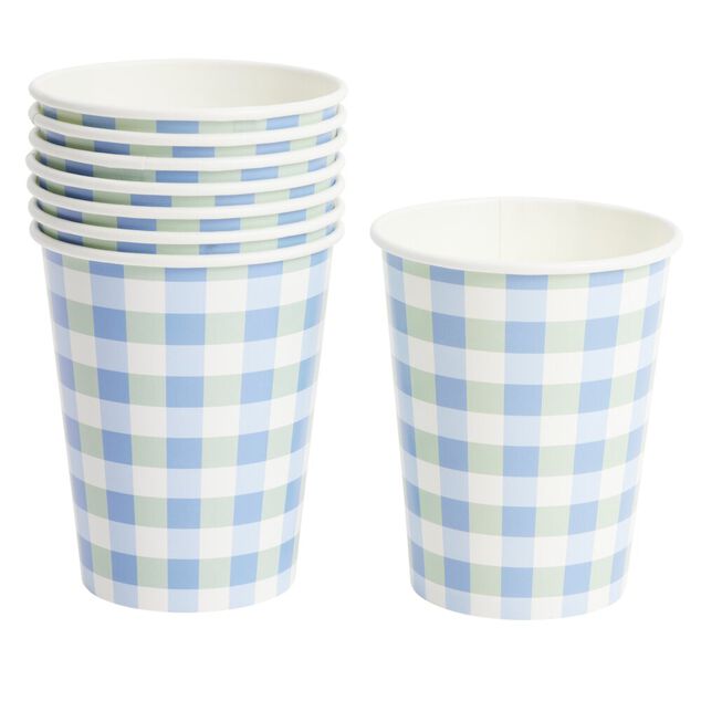 Gobelet x8 carton motif carreaux blanc et bleu 25cl