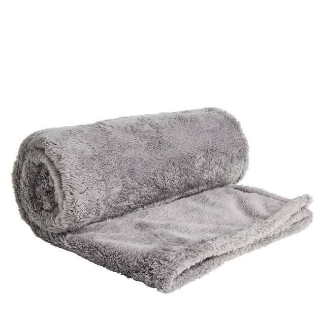 Plaid &agrave; poils longs gris 127x152cm