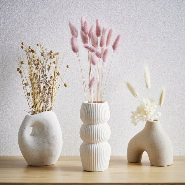 Lot de 3 vases d&eacute;co c&eacute;ramique organique blanc ou beige