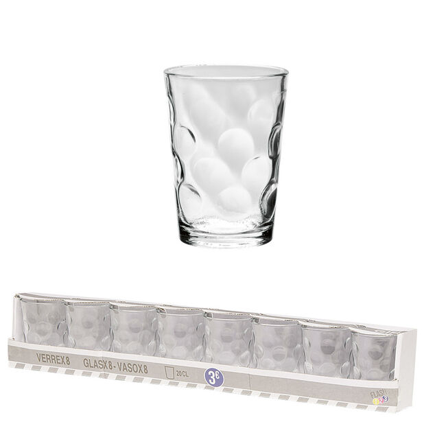 Gobelet verre motif emboss&eacute; transparent 20 cl x8