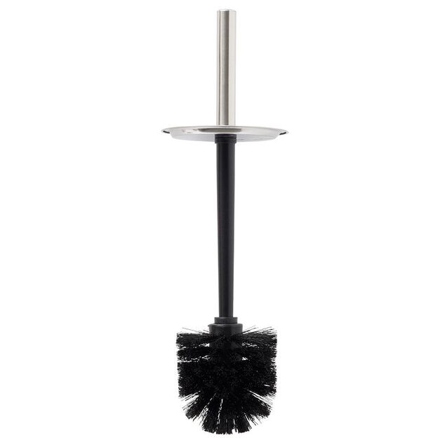 Brosse WC socle haut rond m&eacute;tal gris &Oslash;9,5xH38cm