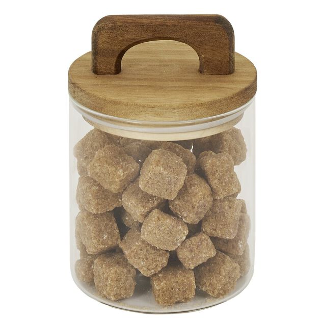 Bocal de conservation 500ml en verre avec couvercle en bois &Oslash;9,5xH10cm