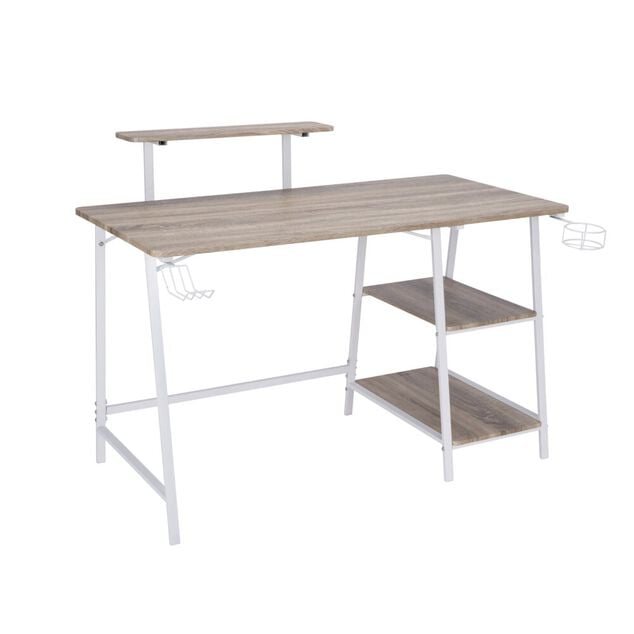 Bureau en bois et m&eacute;tal blanc 118x60xH94cm