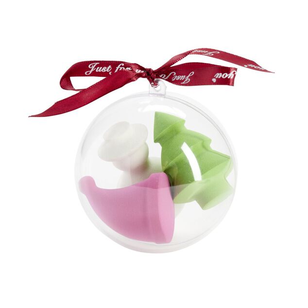 Éponge cosmétique dans boule de Noël transparente H9cm (2 modèles)