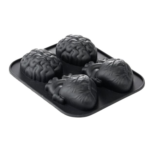 Moule &agrave; g&acirc;teau x4 coeur et cerveau silicone noir