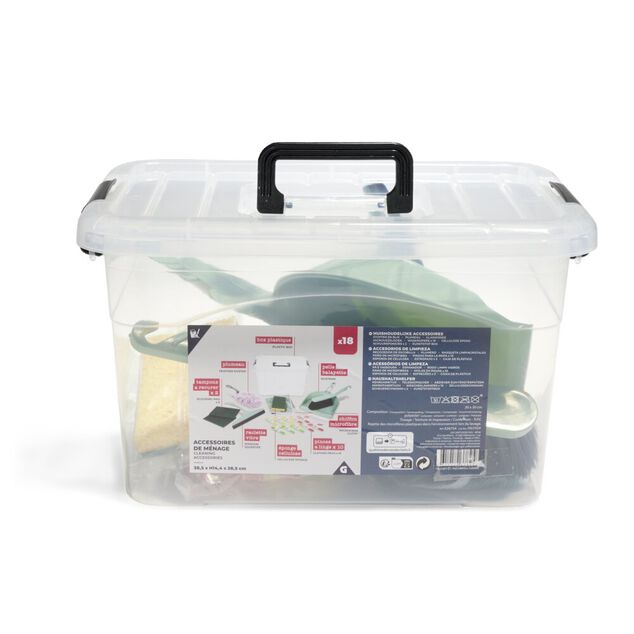 Box de 18 accessoires de ménage 38x28,5x14,4cm
