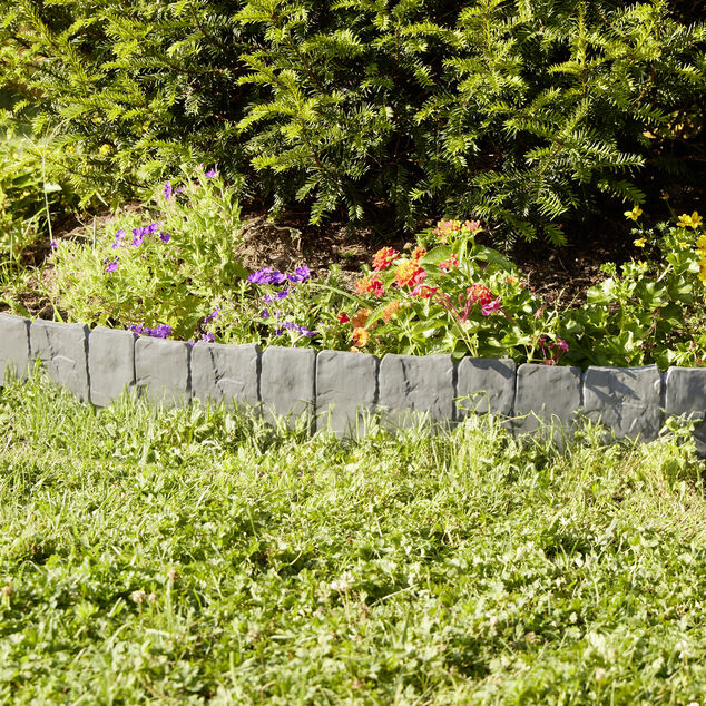 Bordure de jardin &agrave; planter effet pierre grise 4 pi&egrave;ces L25xH10cm