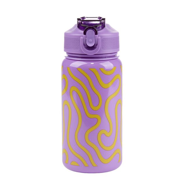 Gourde plastique 600ml bouchon paille motif ondulation &Oslash;7,5xH21,5cm (2 mod&egrave;les)