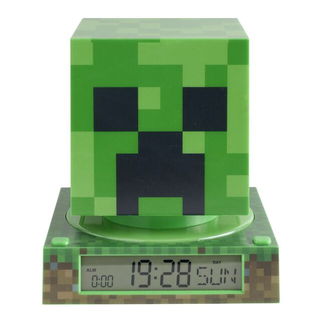Lampe 3D r&eacute;veil Minecraft avec affichage date Creeper vert 13x13xH15cm