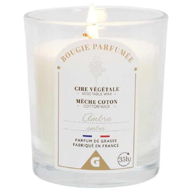 Bougie marron dans verre senteur ambre patchouli &Oslash;7xH8cm