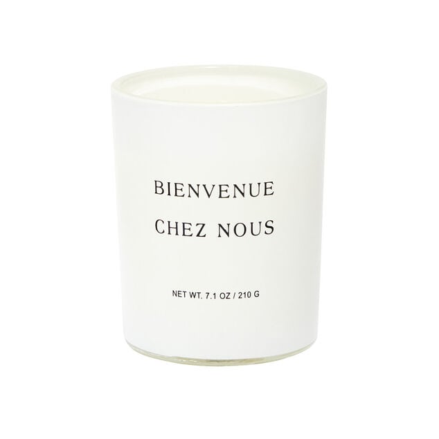 Bougie dans verre inscription Bienvenue chez nous senteur vanille