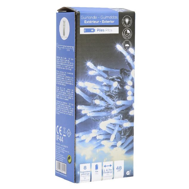 Guirlande lumineuse 48 LED Blanc froid clignotant fixe 4,7 m