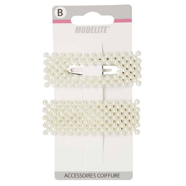 Barrette perles imitation blanc x2