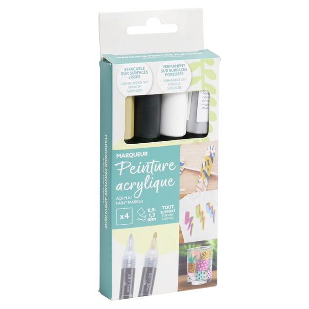 Marqueur permanent x4 peinture acrylique blanc/noir/gris/doré