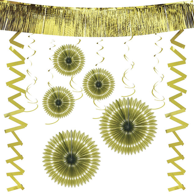 Kit de d&eacute;coration de f&ecirc;te &agrave; suspendre dor&eacute; 18 pi&egrave;ces