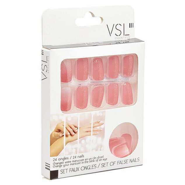 Kit faux ongles paillet&eacute;s roses 24 pi&egrave;ces