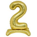 Ballon chiffre 2 doré ou argenté H80 cm avec support